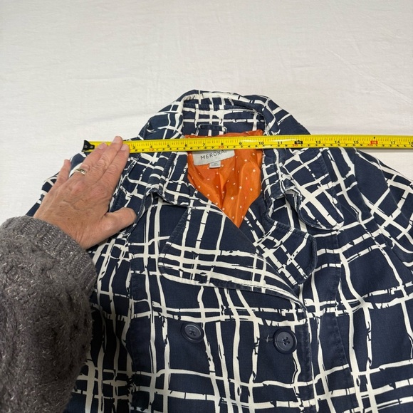 Merona Navy and White Geometric Jacket with Orange Lining and Belt - Picture 7 of 8